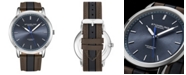 Stuhrling Men's Quartz Gray and Blue Striped Genuine Leather Strap Watch 44mm